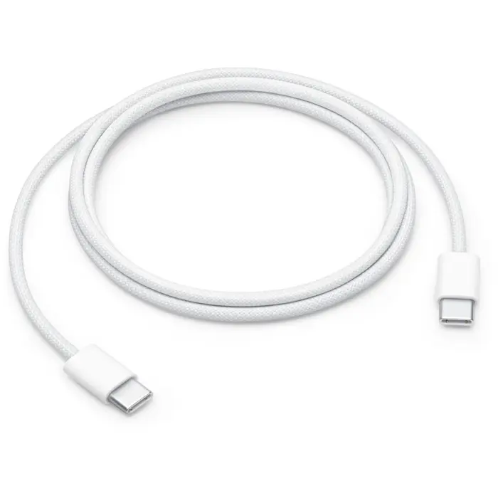 Apple USB 2.0 charging cable, USB-C plug > USB-C plug (white, 1 meter, sleeved, charging with up to 60 watts)