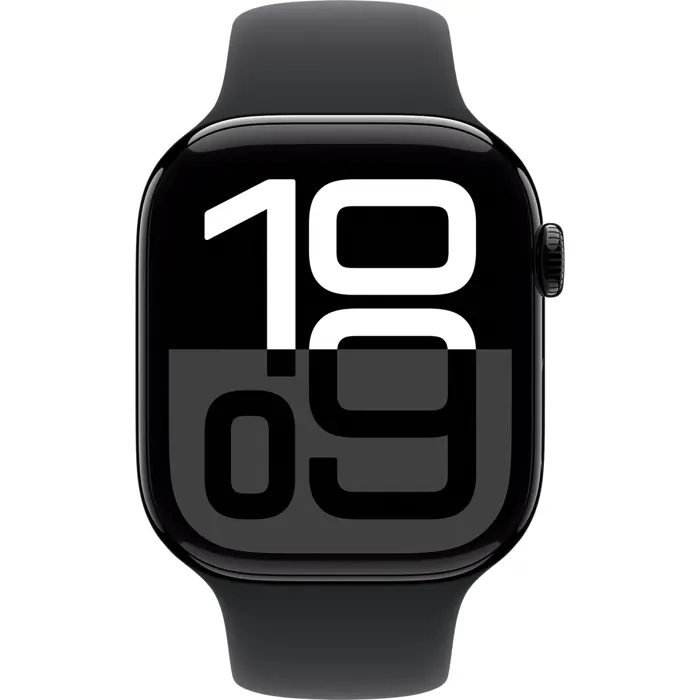 Apple Watch Series 10, Smartwatch (black (glossy), aluminum, 46 mm, black sport band S/M, cellular)