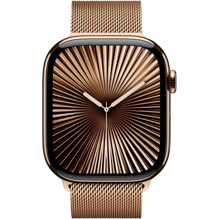Apple Watch Series 10, Smartwatch (gold, titanium case, 46 mm, Milanese bracelet gold M/L, cellular)
