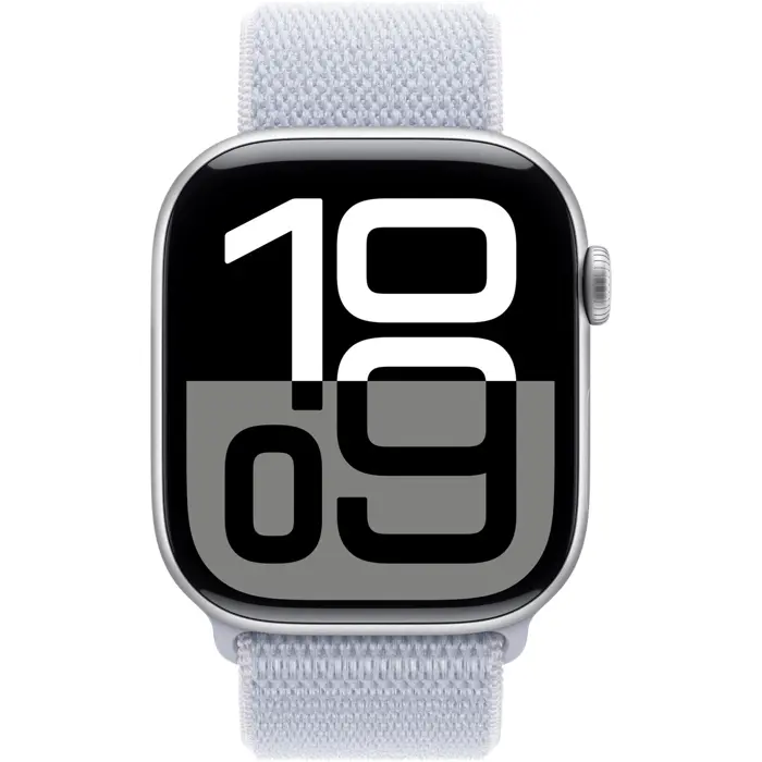 Apple Watch Series 10, Smartwatch (silver, aluminum, 42 mm, Sport Loop blue cloud)