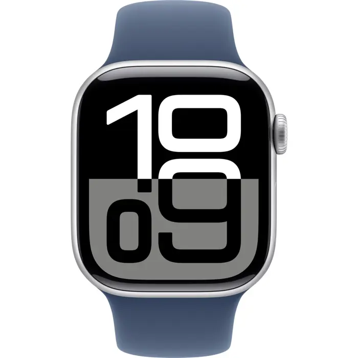 Apple Watch Series 10, Smartwatch (silver, aluminum, 42 mm, sports strap Denim M/L)