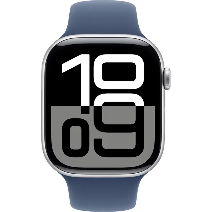 Apple Watch Series 10, Smartwatch (silver, aluminum, 46 mm, sports strap Denim S/M)