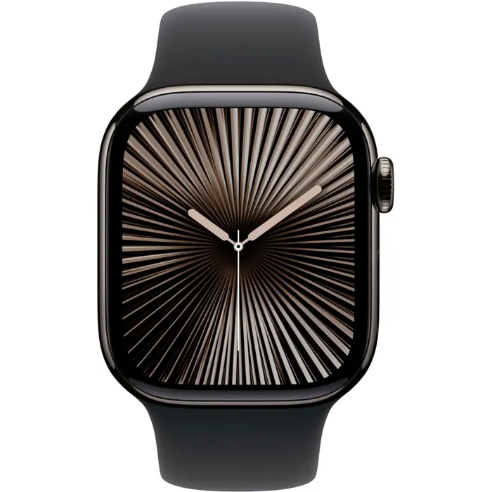 Apple Watch Series 10, Smartwatch (slate, titanium case, 42 mm, black sport band S/M, cellular)