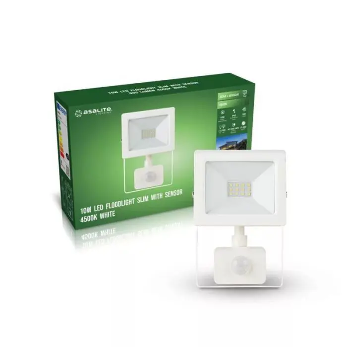 Asalite LED White Slim Reflector 10W 4500K (900 lumens) + Sensor