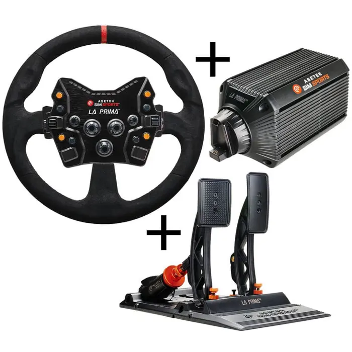 Asetek SimSports La Prima Wheelbase (12 Nm) + La Prima GT Button Box + GT Rim - Round Comfort+ + La Prima Gas- und Bremspedal-GABU-682