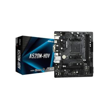 Asrock MB A520M-HDV, S. AM4, DDR4/4733+(OC), PCIe, VGA/DVI-D/HDMI, S-ATA3, G-LAN, USB3.2, mATX