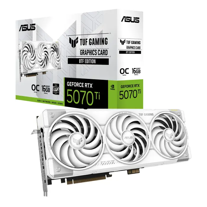 ASUS GeForce RTX 5070 Ti TUF BTF OC WHITE Edition, graphics card DLSS 4, 3x DisplayPort, 2x HDMI 2.1