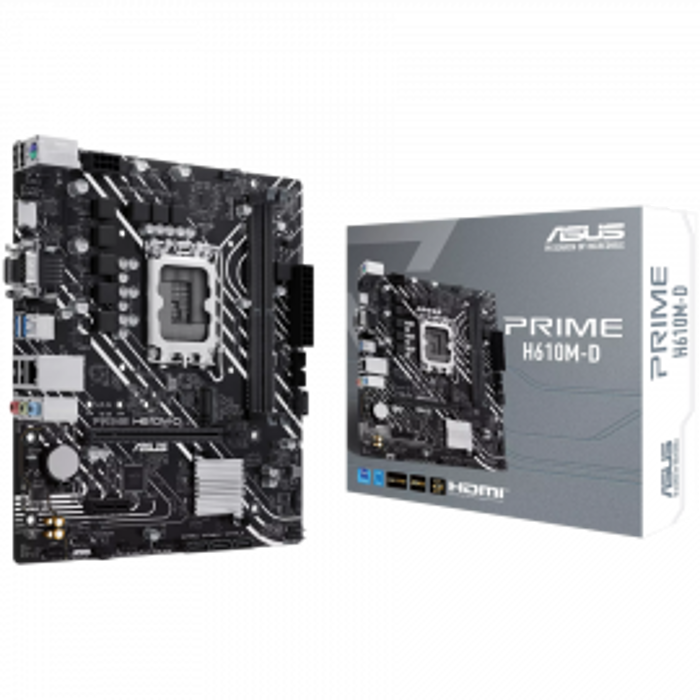 ASUS PRIME H610M-D LGA1700 mATX MB - Intel H610 2xDIMM DDR5 1xM.2 4xSATA PCIe 4.0 1Gb Ethernet 1xD-SUB 1xHDMI with LPT and RGB header