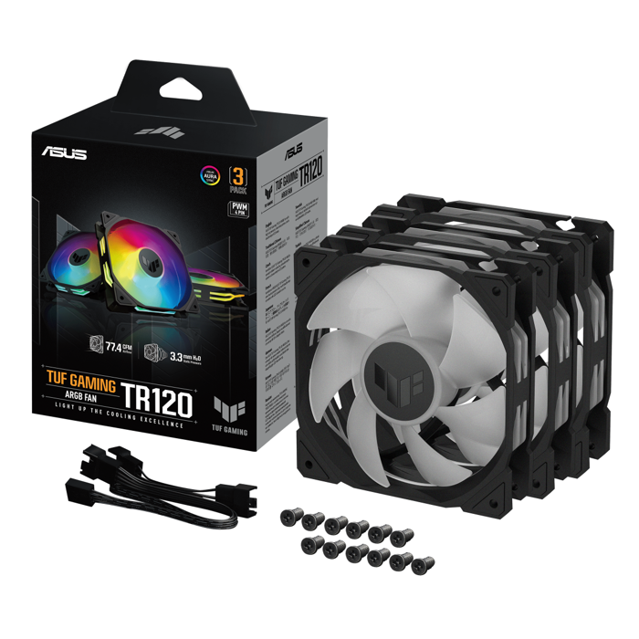 ASUS TUF Gaming TR120, PWM ARGB Lüfter 3er Pack - 120mm, schwarz-90DA0090-B09020