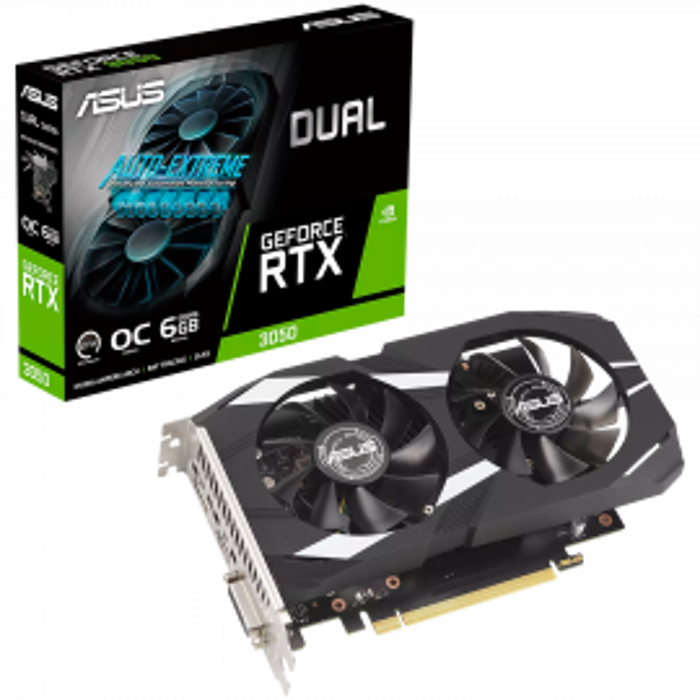 ASUS Video Card NVidia Dual GeForce RTX 3050 OC Edition 6GB GDDR6 VGA with two powerful fans AAA gaming performance and ray tracing, PCIe 4.0, 1xDVI-D, 1xHDMI 2.1, 1xDisplayPort 1.4a