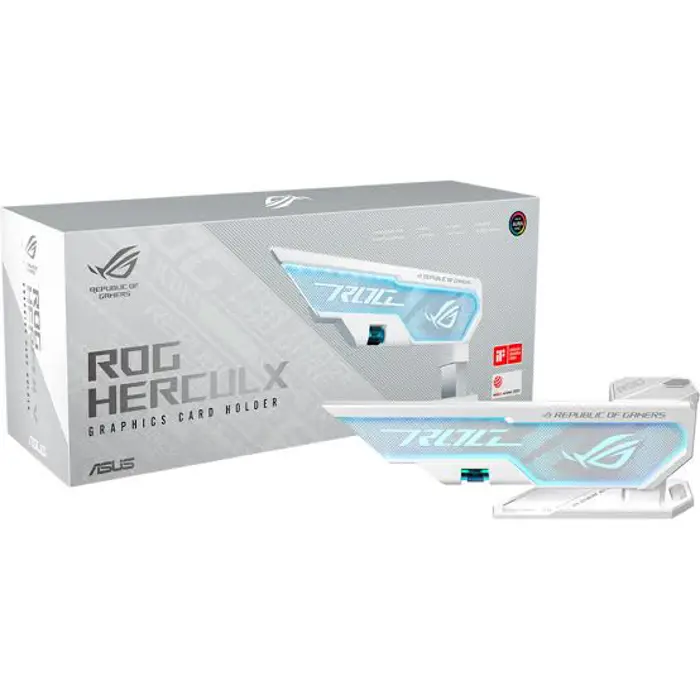 ASUS XH01 ROG Herculx Graphics Card Holder White - support height 72-128mm, 3D ARGB element compatible with Aura Sync