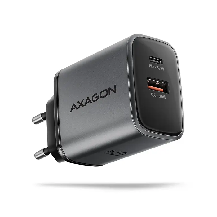 AXAGON ACU-PQ67 GaN Ladegerät, USB-C Power Delivery 3.0, USB-A Quick Carge 4 - grau-ACU-PQ67