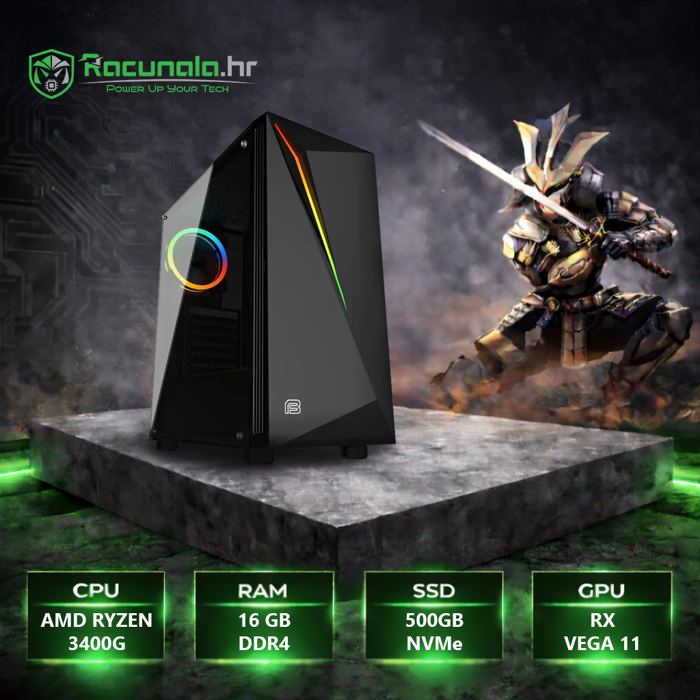 BaB ASHIGARU Gamer – Ryzen 5 3400G / 16GB / 500GB SSD / Vega 11 / WiFi / Windows 11 Pro