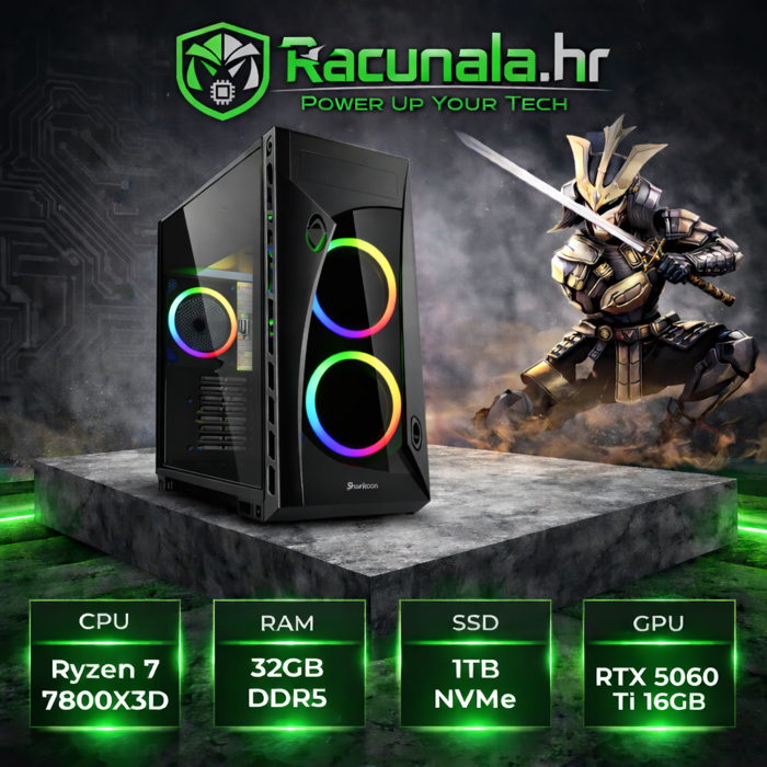 BaB DAIMYO Gamer - Ryzen 7 7800X3D / 32GB DDR5 / 1TB NVMe SSD / GeForce RTX 5060Ti 16GB / WiFi / Windows 11 Pro