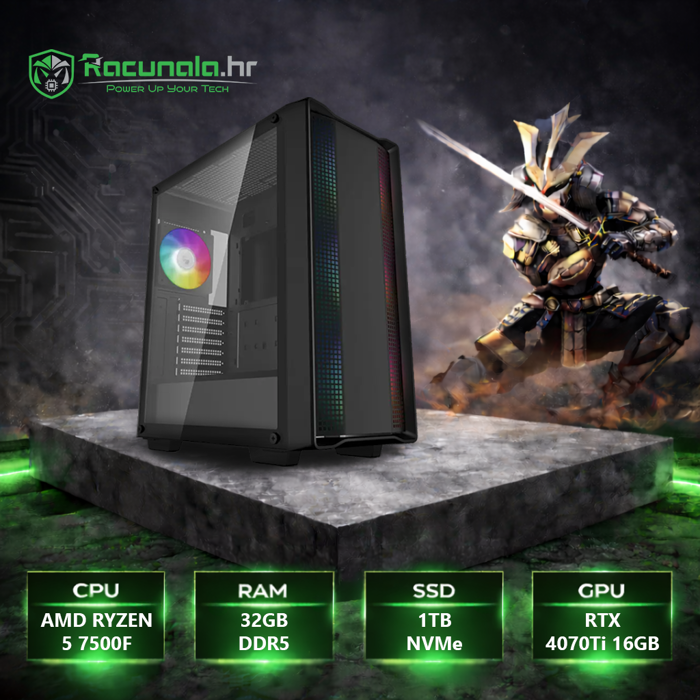 BaB gaming računalo HunterKiller R54070T (Ryzen 5 7500F, 32GB DDR5, 1TB SSD, RTX 4070Ti 16GB, WiFi) Win11P