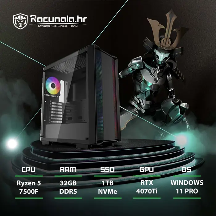 BaB gaming računalo HunterKiller R54070T (Ryzen 5 7500F, 32GB DDR5, 1TB SSD, RTX 4070Ti 16GB, WiFi) Win11P