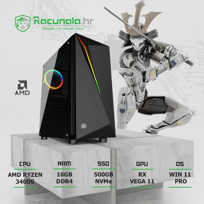 BaB Računalo APU Gamer (Ryzen 5 3400G, 16GB DDR4, 500GB SSD, Vega 11, WiFi) Win11P
