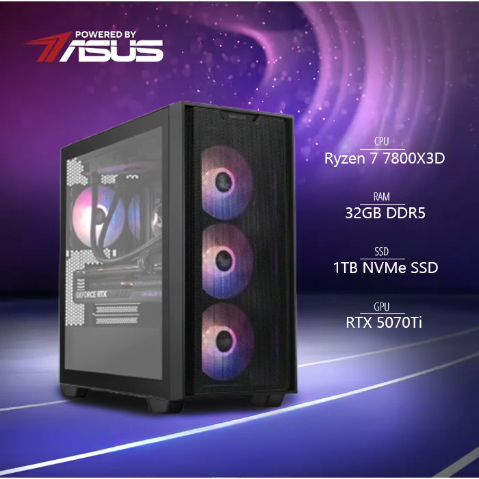 BaB računalo Cerberus 26 (Ryzen 7 7800X3D, Liquid, RTX 5070Ti, 32GB DDR5, 1TB SSD, Win11P) Powered By ASUS 