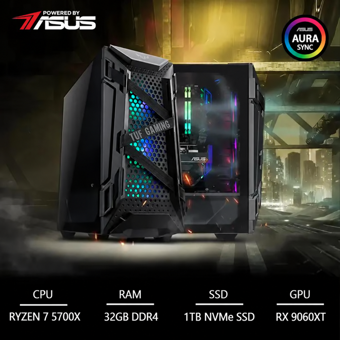 BaB računalo Cerberus X (Ryzen 7 5700X, RX 9060XT 16GB, 32GB DDR4, 1TB SSD, Win11P) Powered By ASUS
