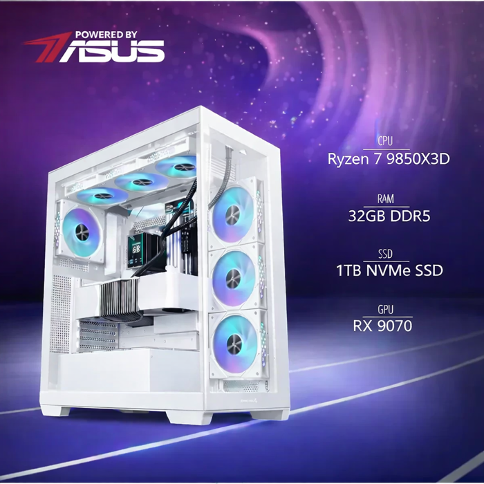 BaB računalo Cerberus X (Ryzen 7 9850X3D, Liquid, RX 9070, 32GB DDR5, 1TB SSD, Win11P) Powered By ASUS