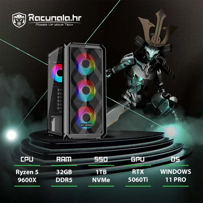 BaB računalo Fighter R5R5060T (Ryzen 5 9600X, 32GB, 1TB SSD, RTX 5060Ti 16GB, WiFi) Win11P 