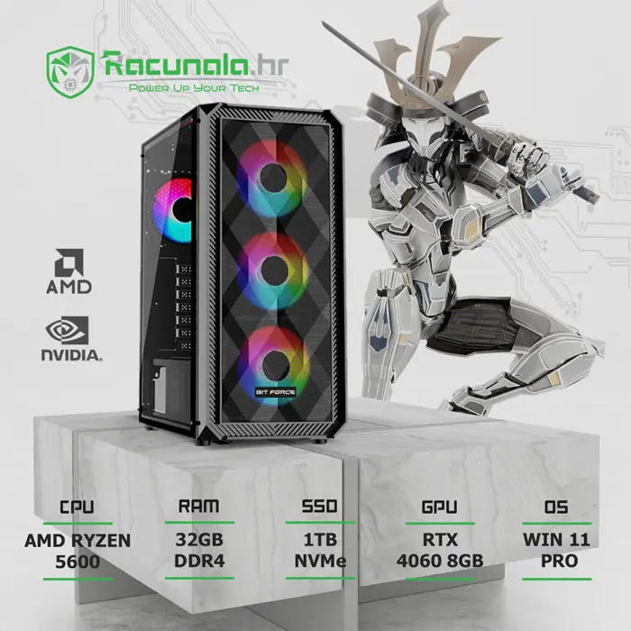 BaB računalo Fighter R5RTX4060 (Ryzen 5 5600, Vodeno, 32GB, 1TB SSD, RTX4060 8GB) Win11P