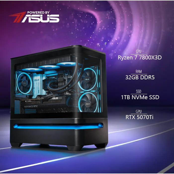 BaB računalo Inferno M (Ryzen 7 7800X3D, Liquid, RTX 5070Ti, 32GB DDR5, 1TB SSD, RGB, Win11P) Powered By ASUS