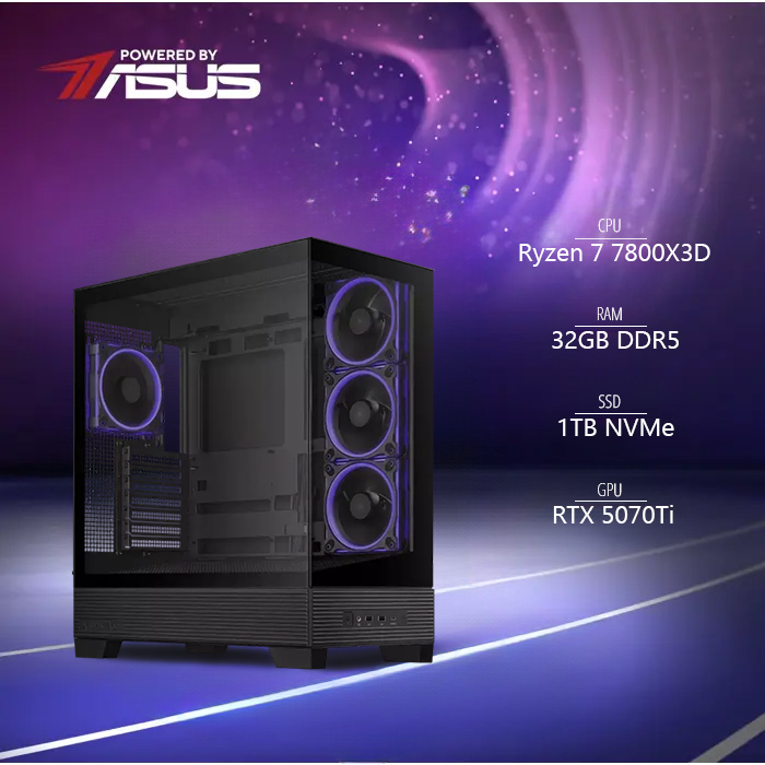 BaB računalo Inferno M (Ryzen 7 7800X3D, Liquid, RTX 5070Ti, 32GB DDR5, 1TB SSD, RGB, Win11P) Powered By ASUS