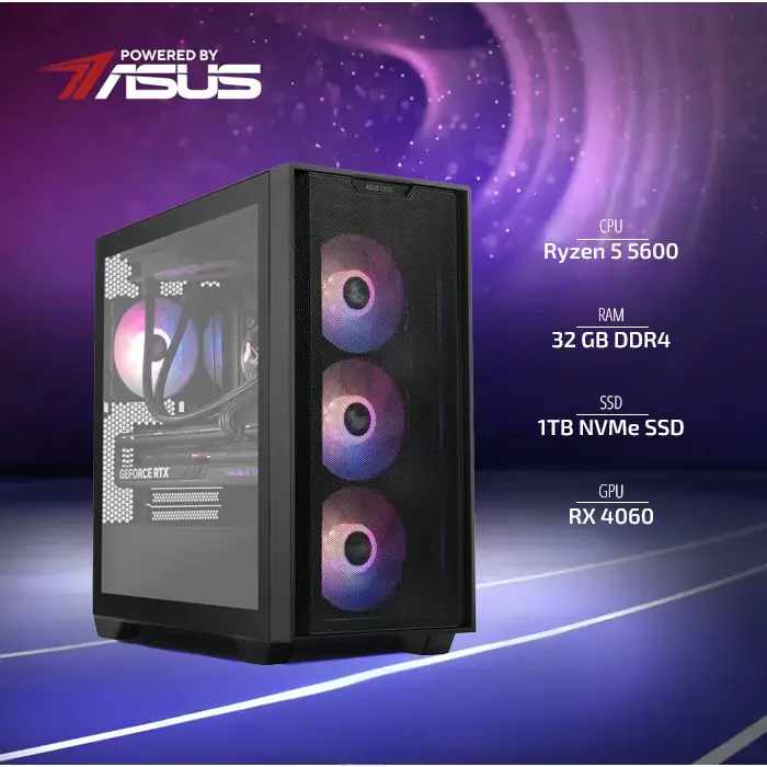 BaB računalo Inferno (Ryzen 5 5600, Liquid, RTX 4060, 32GB DDR4, 1TB SSD, Win11P) Powered By ASUS 