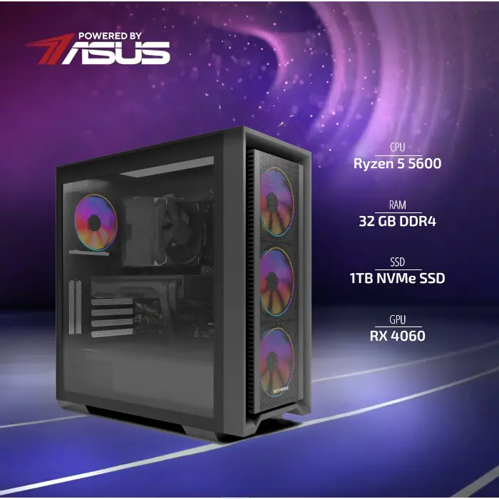 BaB računalo Inferno (Ryzen 5 5600, Liquid, RTX 4060, 32GB DDR4, 1TB SSD, Win11P) Powered By ASUS 