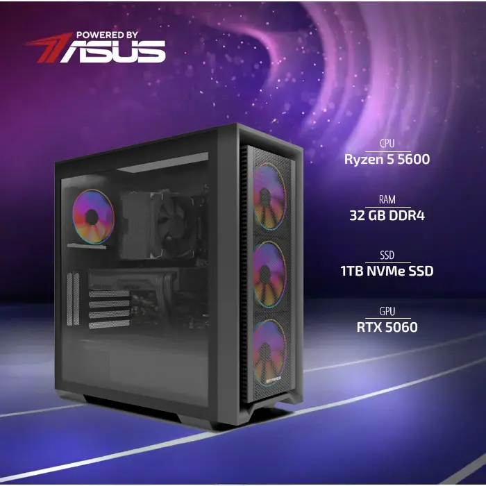BaB računalo Inferno (Ryzen 5 5600, Liquid, RTX 5060, 32GB DDR4, 1TB SSD, Win11P) Powered By ASUS