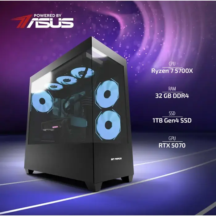 BaB računalo Inferno S (Ryzen 7 5700X3D, Liquid, RTX 5070, 32GB DDR4, 1TB SSD, RGB, Win11P) Powered By ASUS