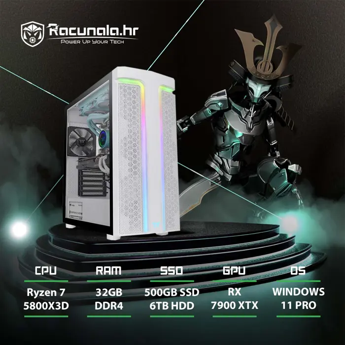 BaB računalo PPC Samurai SnowEd. (Ryzen 7 5800X3D, 32GB DDR4, 500GB SSD, 6TB HDD, RX 7900XTX 24GB, 850W Gold, WiFi) Win11P 