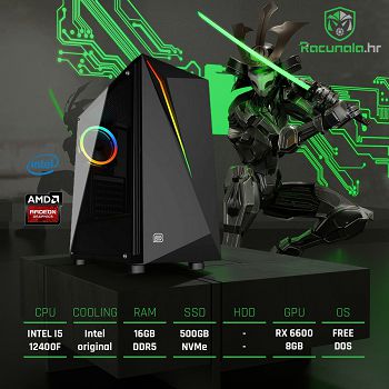 BaB Računalo Samurai Ai5RX6600 (Intel i5 12400F, 16GB RAM, 512GB NVMe SSD, RX 6600 8GB,WiFi)
