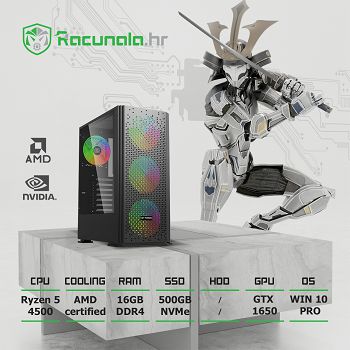 BaB računalo Samurai Fighter (Ryzen 5 4500, 16GB DDR4, 500GB SSD, GTX 1650, WiFi) Win10P