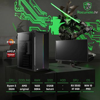 BaB računalo Samurai Warrior R55500W (Ryzen 5 3600, 16GB DDR4, 512GB SSD, RX 5500 8GB, 600W) Win10P, 5Y