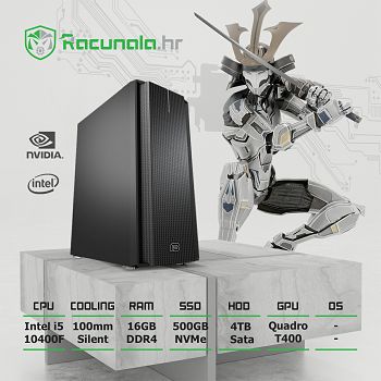 BaB računalo SilentWork i5165004T_2 (Intel i5, 16GB DDR4, 500GB SSD, 4TB HDD, Quadro) noOS 