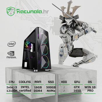 BaB računalo Sirene i31650 ( Intel i3 12100F, 16GB DDR4, 500GB NVMe, GTX1650, WiFi) Win10P