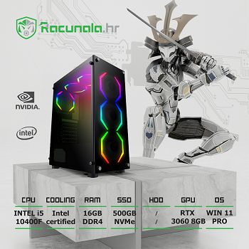 BaB računalo Thor i53060 (Intel i5 10400F, 16GB DDR4, 500GB NVMe SSD, RTX 3060 8GB, 600W) Win11P 