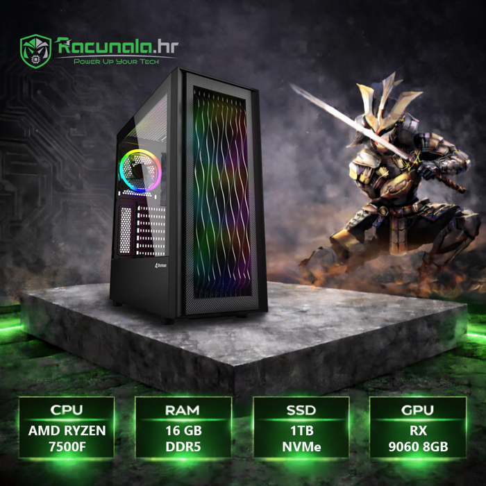 BaB SHOGUN Plus Gamer - Ryzen 5 7500F / 16GB DDR5 / 1TB NVMe SSD / Radeon RX 9060 / WiFi / Windows 11 Pro 