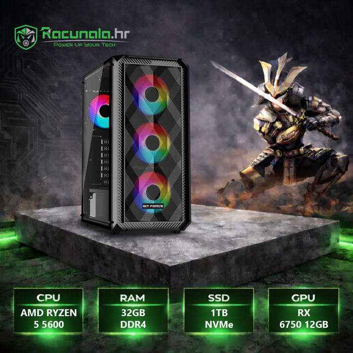 BaB Warrior R5326750 (Ryzen 5 5600, Vodeno, 32GB DDR4, 1TB NVMe, NVidia RX6750 12GB) Win11