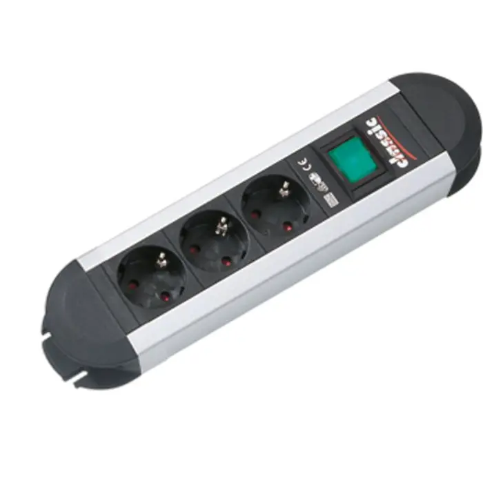 Bachmann PRIMO 3-way power strip (black/aluminium, 2 meter cable, switch)
