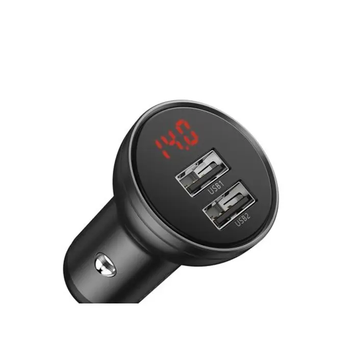 BASEUS CAR CHARGER WITH SCREEN, 2X USB, 4.8A, 24W