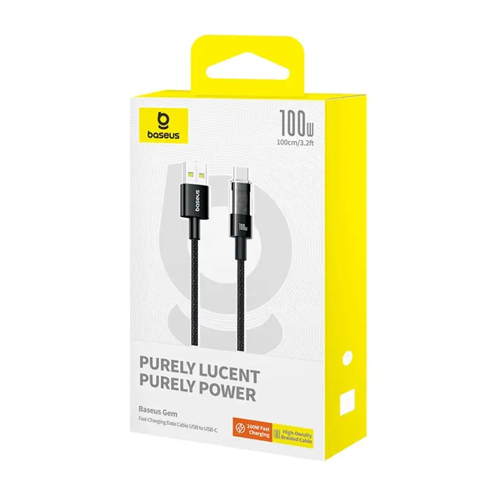 Baseus Gem USB A to USB C fast charging cable 1 m 100 W Black