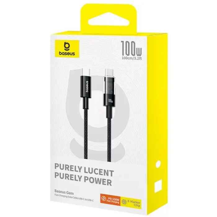 Baseus Gem USB C to USB C fast charging cable 1 m 100 W Black