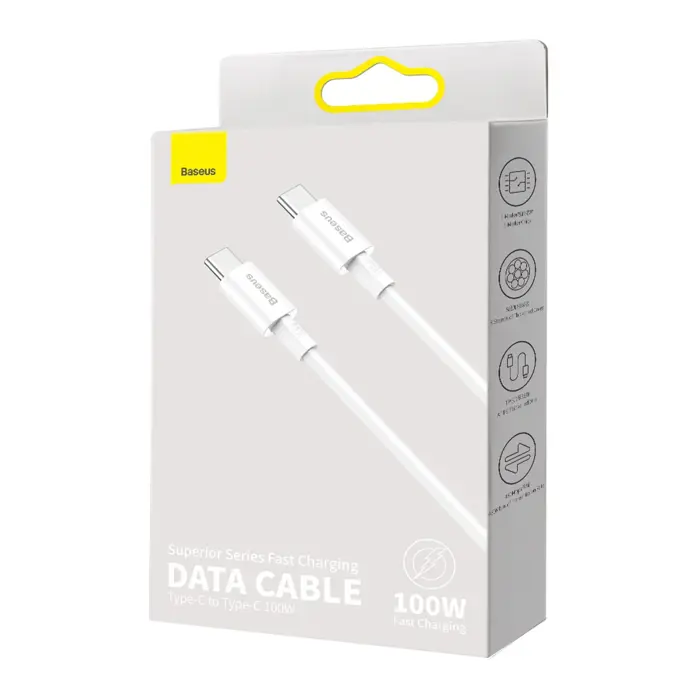 Baseus Gem USB C to USB C fast charging cable 1 m 100 W White