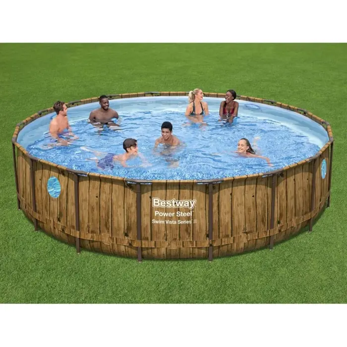 Bestway Power Steel Swim Vista Frame pool set, ? 549cm x 122cm, swimming pool (brown/light blue, with viewing windows + filter pump)