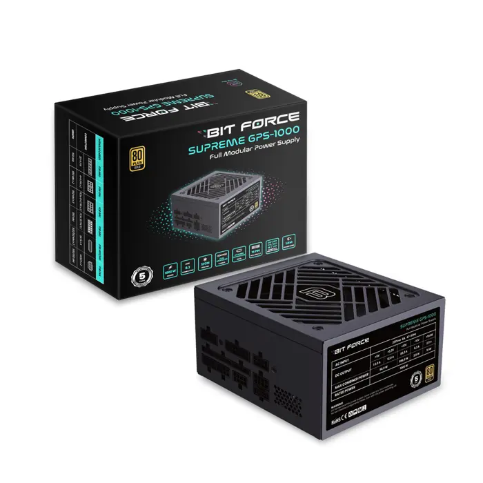 BIT FORCE napajanje 1000W 80PLUS GOLD SUPREME GPS-1000 modularno ATX 3.1 PCI-E 5.1 FDB