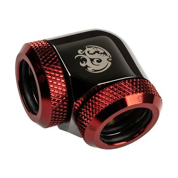 Bitspower Adapter 90 degree 14mm OD hard tube to 14mm OD hard tube - glossy black/red BP-BSE90DML14-DBR