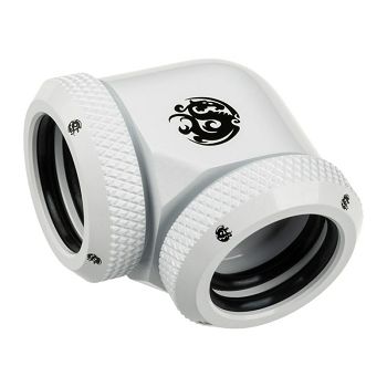 Bitspower Adapter 90 degree 16mm OD hard tube to 16mm OD hard tube - white BP-DWE90DML16